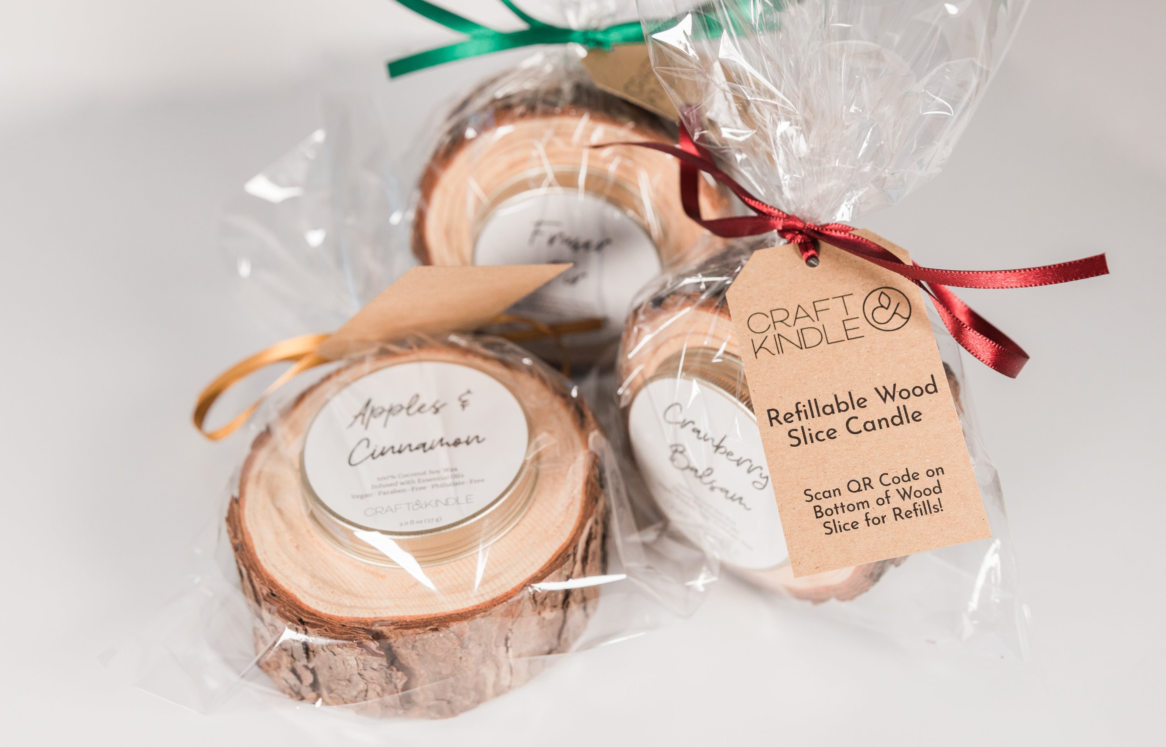 Gift Wrapped Wood Slice Candle Favors