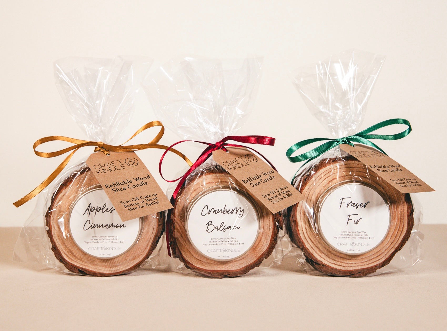 Gift Wrapped Wood Slice Candle Favors