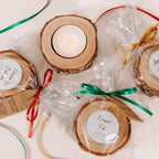 Gift Wrapped Wood Slice Candle Favors